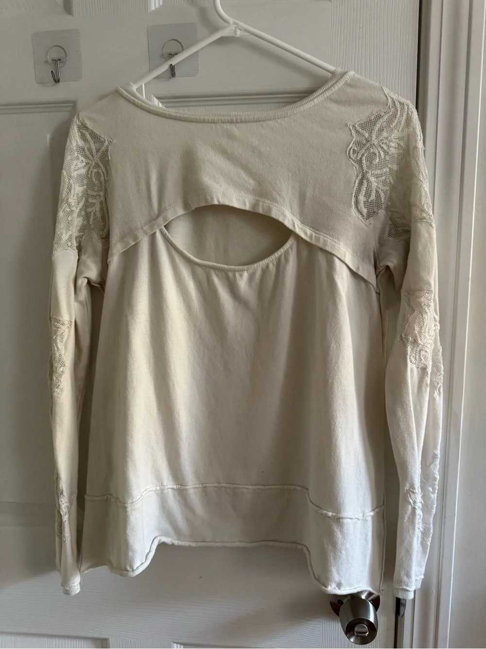 FREE PEOPLE Outer Sunset Ivory Lace Jersey Top S